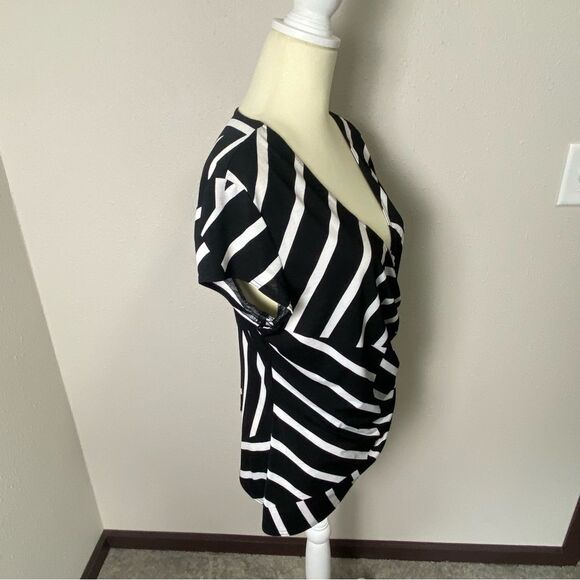Vintage Joseph Ribkoff Black White Striped Faux Wrap VNeck Blouse Womens Size 18 - Picture 9 of 15